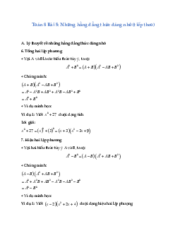 Lý thuyết Toán lớp 8 Bài 5: Những hằng đẳng thức đáng nhớ (tiếp theo)