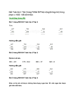 Giải SGK Toán lớp 2 Tập 2 trang 80, 81 Bài 59: Phép cộng (không nhớ) trong phạm vi 1000 | Kết nối tri thức