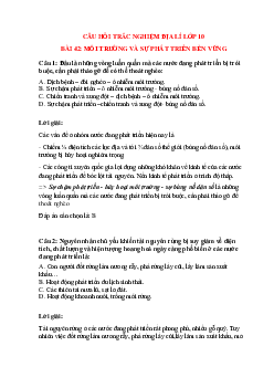 Trắc nghiệm Địa lí 10 Bài 42 có đáp án: Môi trường và sự phát triển bền vững