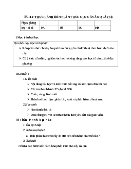 GIÁO ÁN CÔNG NGHỆ 9 BÀI 14: THỰC HÀNH BÓN PHÂN THÚC CHO CÂY ĂN QUẢ (T3) MỚI NHẤT