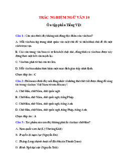 Trắc nghiệm Ôn tập phần Tiếng Việt có đáp án – Ngữ văn lớp 10