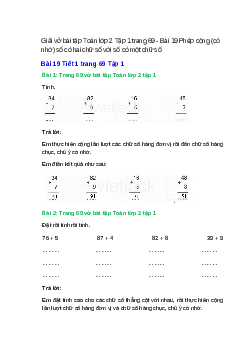 Vở bài tập Toán lớp 2 Tập 1 trang 69, 70, 71 Bài 19: Phép cộng (có nhớ) số có hai chữ số với số có một chữ số | Kết nối tri thức