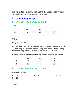 Vở bài tập Toán lớp 2 Tập 1 trang 85, 86, 87, 88, 89, 90 Bài 23: Phép trừ (Có nhớ) số có hai chữ số cho số có hai chữ số | Kết nối tri thức