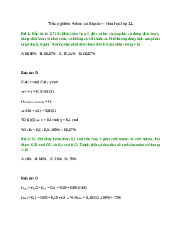 78 câu Trắc nghiệm Hóa học 11 Chương 6 có đáp án 2023: Hiđrocacbon không no
