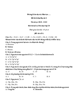 Bộ 20 Đề thi Hóa Học lớp 10 Giữa học kì 1 năm 2021 tải nhiều nhất