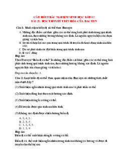 35 câu Trắc nghiệm Sinh học 12 Bài 25 có đáp án 2023: Học thuyết tiến hóa của Đacuyn