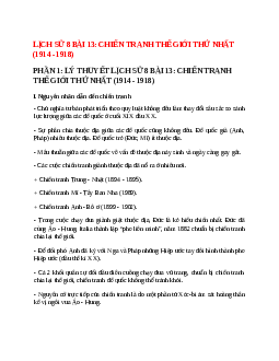 Lý thuyết Lịch Sử 8 Bài 13 (mới 2023 + 15 câu trắc nghiệm): Chiến tranh thế giới thứ nhất (1914 - 1918)