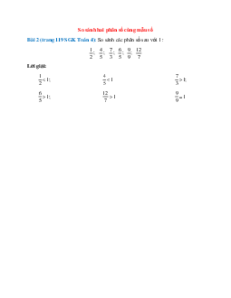 So sánh các phân số sau với 1: 1/2; 4/5