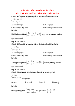 30 câu Trắc nghiệm Hệ hai phương trình bậc nhất hai ẩn có đáp án 2023 – Toán lớp 9