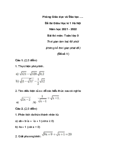 Đề thi Giữa học kì 1 Toán lớp 9 Hà Nội năm 2022 (7 đề)