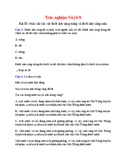 10 câu Trắc nghiệm Màu sắc các vật dưới ánh sáng trắng và dưới ánh sáng màu có đáp án 2023 – Vật lí lớp 9