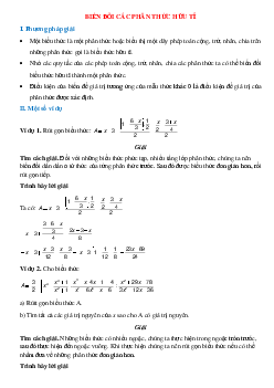 Biến đổi các phân thức hữu tỉ và cách giải bài tập