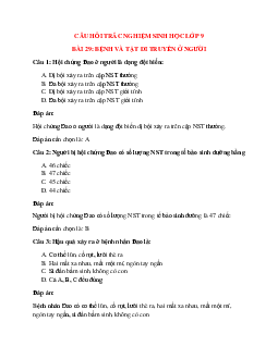 26 câu Trắc nghiệm Sinh học 9 Bài 29 có đáp án 2023: Bệnh và tật di truyền ở người