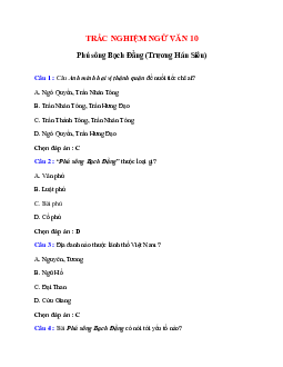 Trắc nghiệm Phú sông Bạch Đằng (Trương Hán Siêu) có đáp án – Ngữ văn lớp 10