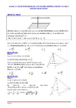Phương pháp giải và bài tập về Cách tính khoảng cách giữa đường thẳng và mặt phẳng song song có đáp án