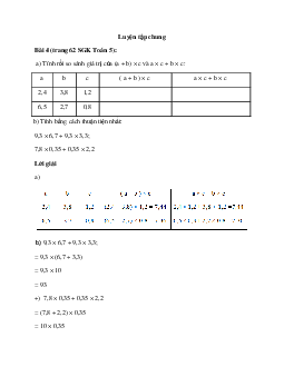 Tính rồi so sánh giá trị của (a + b) × c và a × c + b × c