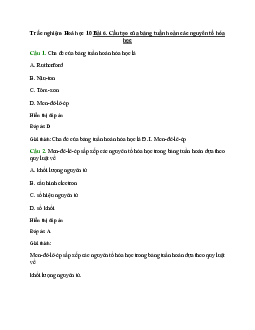 20 câu Trắc nghiệm Cấu tạo của bảng tuần hoàn các nguyên tố hóa học (Cánh diều 2024) có đáp án – Hóa học lớp 10