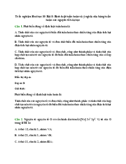 20 câu Trắc nghiệm Định luật tuần hoàn và ý nghĩa của bảng tuần hoàn các nguyên tố hóa học (Cánh diều 2024) có đáp án – Hóa học lớp 10
