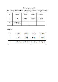 Viết vào ô trống (theo mẫu): S: 130km; 147km; 210m; 1014m; t: 4 giờ; 3 giờ