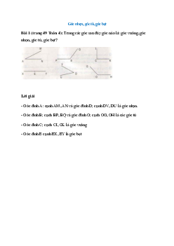 Trong các góc sau đây góc nào là: góc vuông, góc nhọn