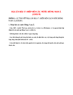 Lý thuyết Địa Lí 8 Bài 17 (mới 2023 + 11 câu trắc nghiệm): Hiệp hội các nước Đông Nam Á (ASEAN)