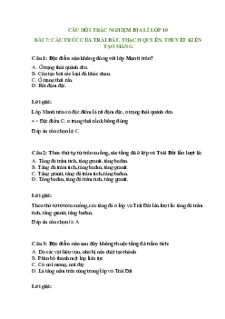 Trắc nghiệm Địa lí 10 Bài 7 có đáp án: Cấu trúc của Trái Đất. Thạch quyển