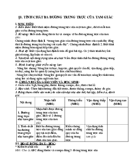 Giáo án Toán học 7 bài 8: Tính chất ba đường trung trực của tam giác hay nhất