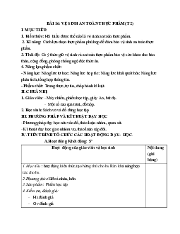 GIÁO ÁN CÔNG NGHỆ 6 BÀI 16: VỆ SINH AN TOÀN THỰC PHẨM(T2) MỚI NHẤT