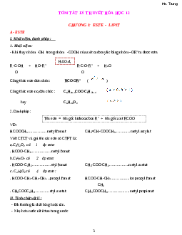 Lý thuyết về hóa học lớp 12 chi tiết, chọn lọc