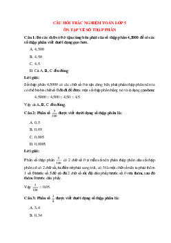 14 câu Trắc nghiệm Ôn tập về số thập phân có đáp án 2024 – Toán lớp 5