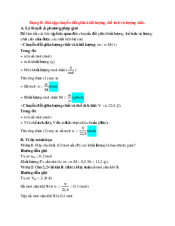 50 Bài tập Chuyển đổi giữa khối lượng, thể tích, lượng chất (có đáp án)- Hoá học 8