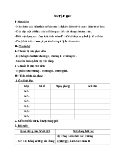 Giáo án công nghệ 12 ôn tập HKI mới nhất