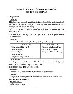 Giáo án Sinh học 9 Bài 43: Ảnh hưởng của nhiệt độ và độ ẩm lên đời sống sinh vật mới nhất - CV5555