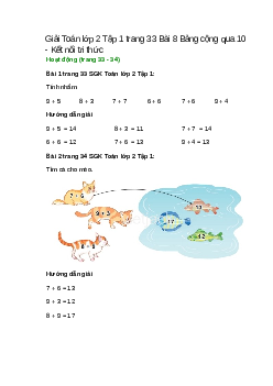 Giải SGK Toán lớp 2 Tập 1 trang 33, 34, 35 Bài 8: Bảng cộng qua 10 | Kết nối tri thức