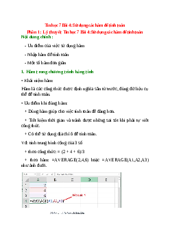Tin học 7 Bài 4 (Lý thuyết và trắc nghiệm): Sử dụng các hàm để tính toán