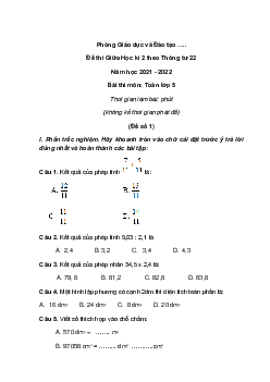 [Năm 2024] Bộ 5 Đề thi Giữa kì 2 Toán lớp 5 theo Thông tư 22 có đáp án