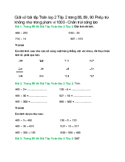 Vở bài tập Toán lớp 2 Tập 2 trang 88, 89, 90: Phép trừ không nhớ trong phạm vi 1000 | Chân trời sáng tạo