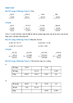 SBT Toán lớp 5 trang 23, 24, 25 Phép trừ