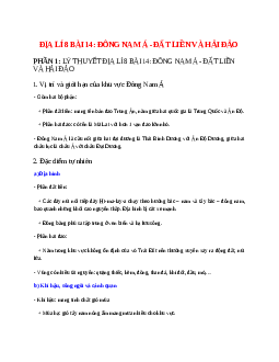 Lý thuyết Địa Lí 8 Bài 14 (mới 2023 + 19 câu trắc nghiệm): Đông Nam Á - đất liền và hải đảo