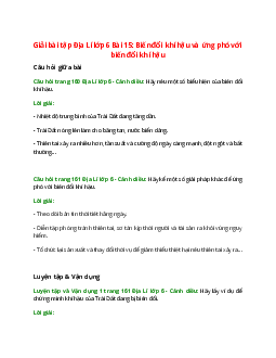 Giải SGK Địa lí 6 Bài 15 (Cánh diều): Biến đổi khí hậu và ứng phó với biến đổi khí hậu