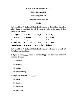 Đề thi Tiếng Anh 10 mới Giữa học kì 2 có đáp án (5 đề)