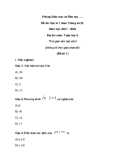 [Năm 2022] Bộ 6 Đề thi Học kì 1 Toán lớp 9 có đáp án