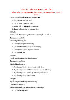 Trắc nghiệm Nhận biết ánh sáng - Nguồn sáng và vật sáng có đáp án – Vật Lí lớp 7