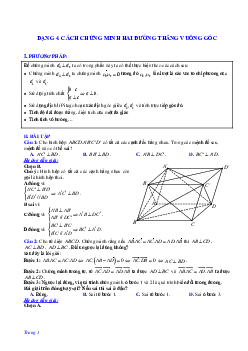Phương pháp giải và bài tập về Cách chứng minh hai đường thẳng vuông góc
