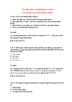 Trắc nghiệm Địa lí 10 Bài 28 có đáp án: Địa lí ngành trồng trọt