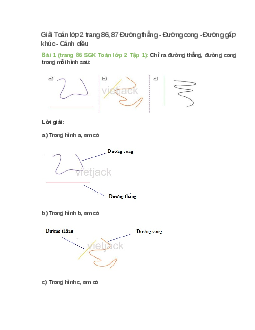 Giải SGK Toán lớp 2 Tập 1 trang 86, 87 Đường thẳng - Đường cong - Đường gấp khúc – Cánh diều