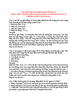 43 câu Trắc nghiệm Lịch sử 12 Bài 17 có đáp án 2023: Nước Việt Nam Dân chủ Cộng hòa từ sau ngày 2-9-1945 đến trước ngày 19-12-1946 - Phần 3