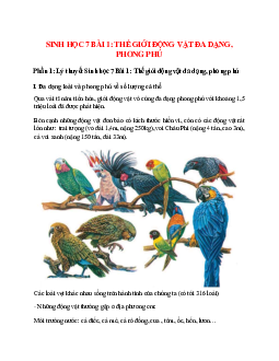 Sinh học 7 Bài 1: Thế giới động vật đa dạng, phong phú