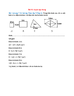 Trong bốn hình sau, chỉ ra một hình có m diện tích khác với diện tích của ba hình còn lại