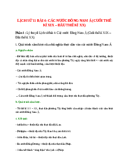 Lý thuyết Lịch Sử 11 Bài 4 (mới 2023 + 74 câu trắc nghiệm): Các nước Đông Nam Á (Cuối thế kỉ XIX – Đầu thế kỉ XX)